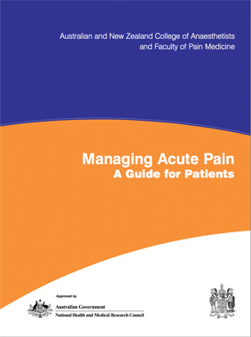 Cover of the ANZCA booklet "Managing Acute Pain – A Guide for Patients"